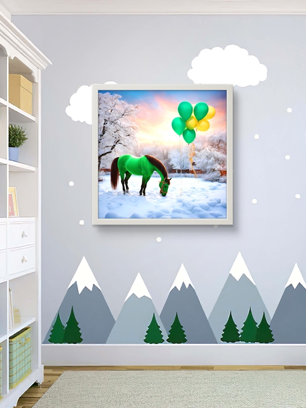 Doğadaki Atlar Serisi Led Tablo – 60x60 cm | Sıva Üstü Montajlı, Tak-Çalıştır Sistem