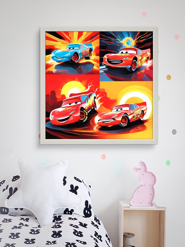 Çılgın Canavar Arabalar Led Tablo – 60x60 cm | Sıva Üstü Montajlı, Tak-Çalıştır Sistem, Arapuarlı - Görsel 2