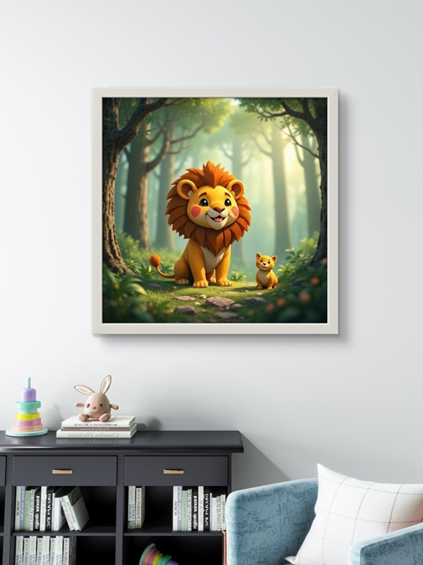 Minik Aslan Çocuk Odası Led Tablo – 60x60 cm | Sıva Üstü Montajlı, Tak-Çalıştır Sistem, Arapuarlı - Görsel 2