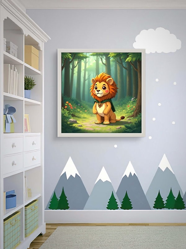 Yavru Aslan Led Tablo – 60x60 cm | Sıva Üstü Montajlı, Tak-Çalıştır Sistem, Arapuarlı