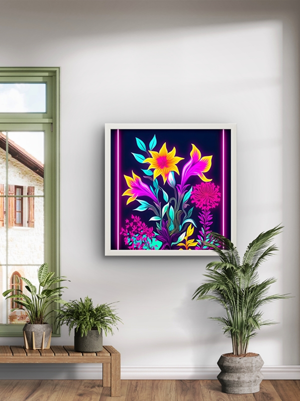 Renkli Çiçekler Led Tablo – 60x60 cm | Sıva Üstü Montajlı, Tak-Çalıştır Sistem, Arapuarlı