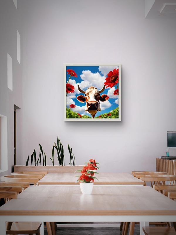Bulutlar ve İnek Restoran Led Tablo – 60x60 cm | Sıva Üstü Montajlı, Tak-Çalıştır Sistem, Arapuarlı - Görsel 3