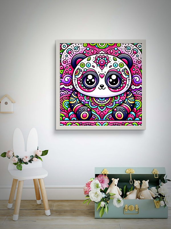 Desenli Sevimli Panda Led Tablo – 60x60 cm | Sıva Üstü Montajlı, Tak-Çalıştır Sistem, Arapuarlı