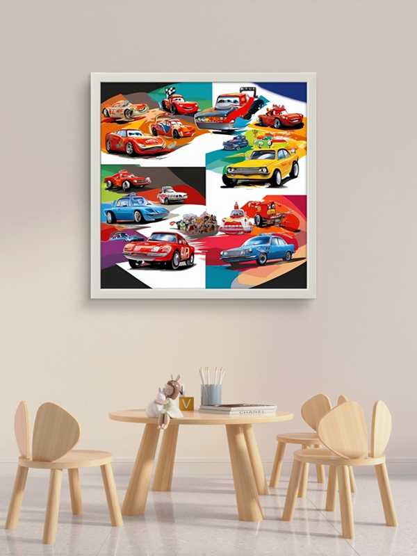 Çılgın Arabalar Serisi Led Tablo – 60x60 cm | Sıva Üstü Montajlı, Tak-Çalıştır Sistem - Görsel 2