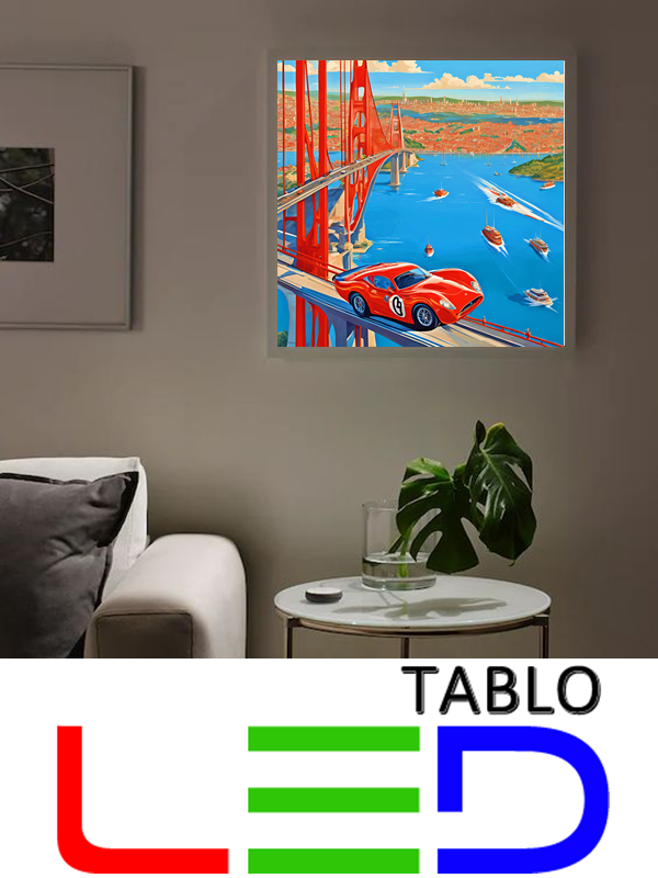 Çılgın Araba İstanbul Boğazı Led Tablo – 60x60 cm | Sıva Üstü Montajlı, Tak-Çalıştır Sistem - Görsel 3