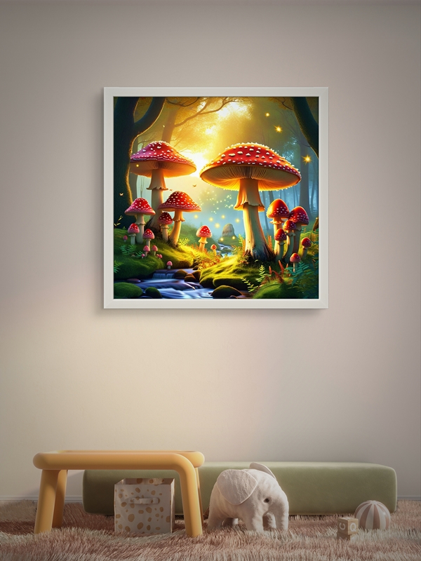 Dev Mantarlar Çocuk Odası Led Tablo – 60x60 cm | Sıva Üstü Montajlı, Tak-Çalıştır Sistem, Arapuarlı - Görsel 4