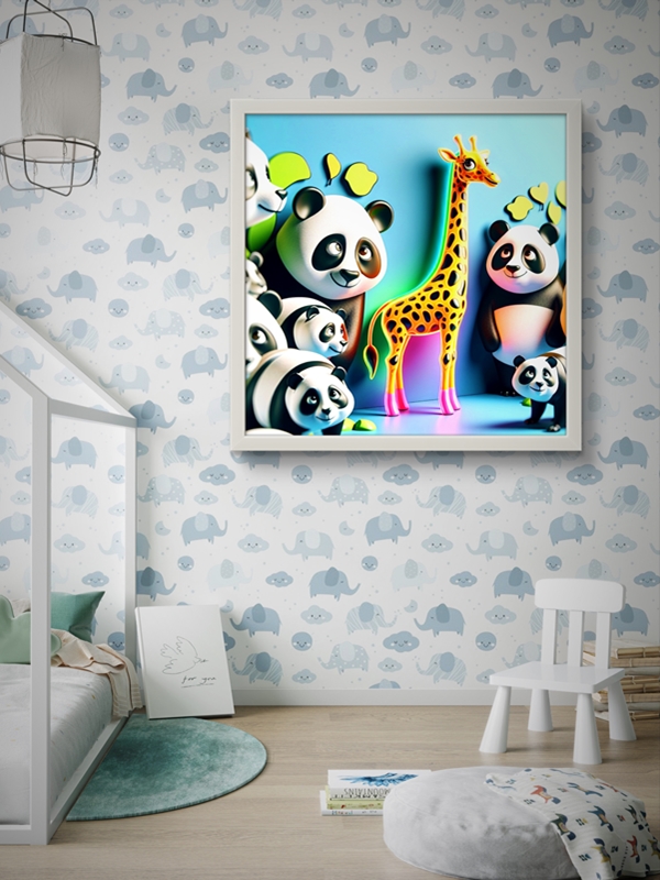 Sevimli Pandalar ve Zürefa Led Tablo – 60x60 cm | Sıva Üstü Montajlı, Tak-Çalıştır Sistem, Arapuarlı - Görsel 5