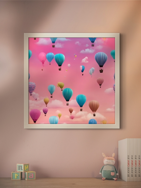 Uçan Balonlar Tablo, Rengarenk Led Tablo – 60x60 cm | Sıva Üstü Montajlı, Tak-Çalıştır Sistem