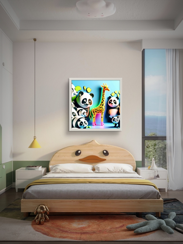 Sevimli Pandalar ve Zürefa Led Tablo – 60x60 cm | Sıva Üstü Montajlı, Tak-Çalıştır Sistem, Arapuarlı - Görsel 3