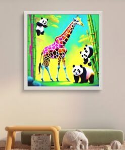 Panda Kardeşler ve Zürefa Led Tablo – 60x60 cm | Sıva Üstü Montajlı, Tak-Çalıştır Sistem, Arapuarlı