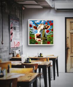 Camdaki İnek, Mutfak Led Tablo – 60x60 cm | Sıva Üstü Montajlı, Tak-Çalıştır Sistem, Arapuarlı