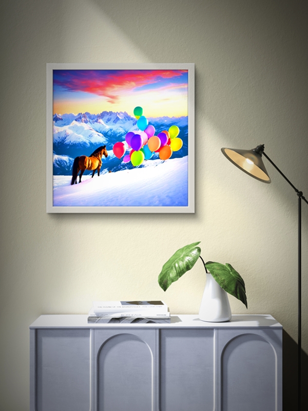 Karda Yürüyen Atlar Serisi, Led Tablo – 60x60 cm | Sıva Üstü Montajlı, Tak-Çalıştır Sistem