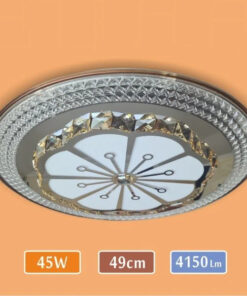 LED Tavan Armatür - Taşlı Salon Avize – 45 Watt – 50 cm Yuvarlak Modern Avize – 7000K – Beyaz Işık – 4150 Lümen Güçlü Aydınlatma
