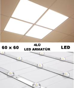 Led Armatür 60x60 4lü Avize, Asma tavan uyumlu 2x2-4lü Led Panel, Beyaz Işık, Gün Işığı Model,120watt