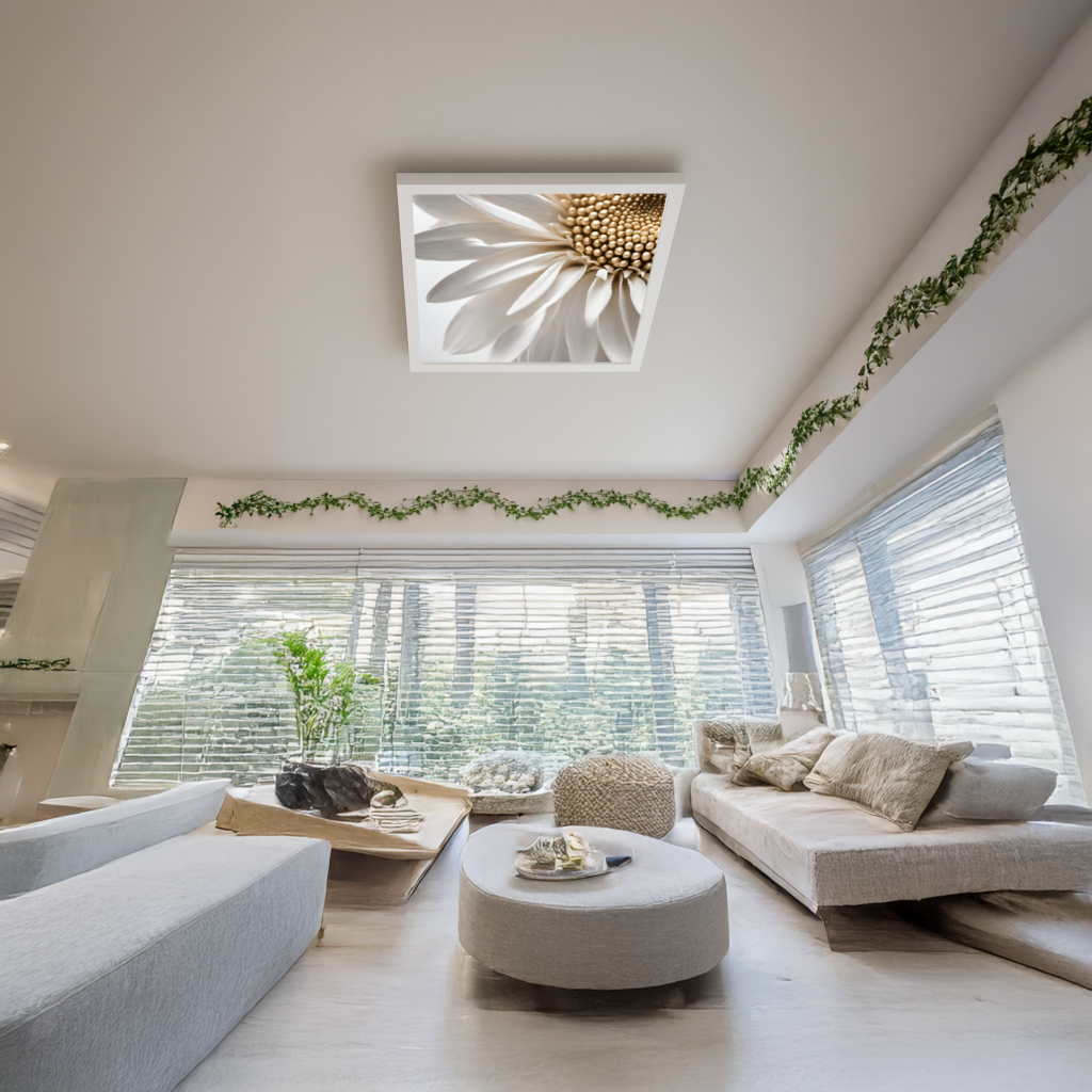 Papatya 60cm x 60cm 54W Avize, Dekoratif Aydınlatma Led Panel, Baskılı Tavan Armatürü, Papatya Desen Avize