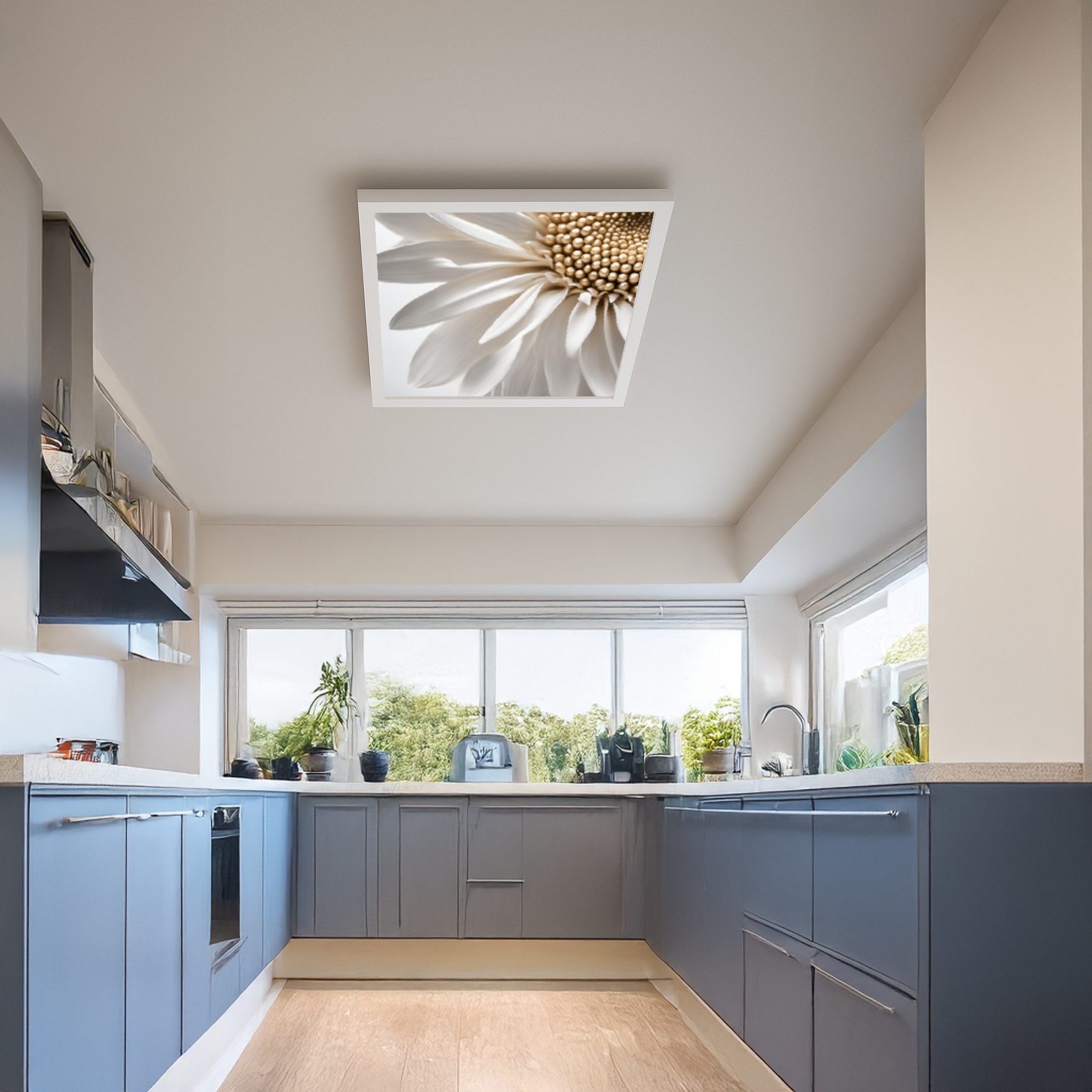 Papatya 60cm x 60cm 54W Avize, Dekoratif Aydınlatma Led Panel, Baskılı Tavan Armatürü, Papatya Desen Avize - Görsel 4