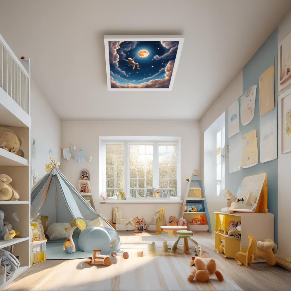 Uzay 60x60, 54W Çocuk Odası Avize, Led Tavan Armatürü, Çocuk Odası Astronot Lamba