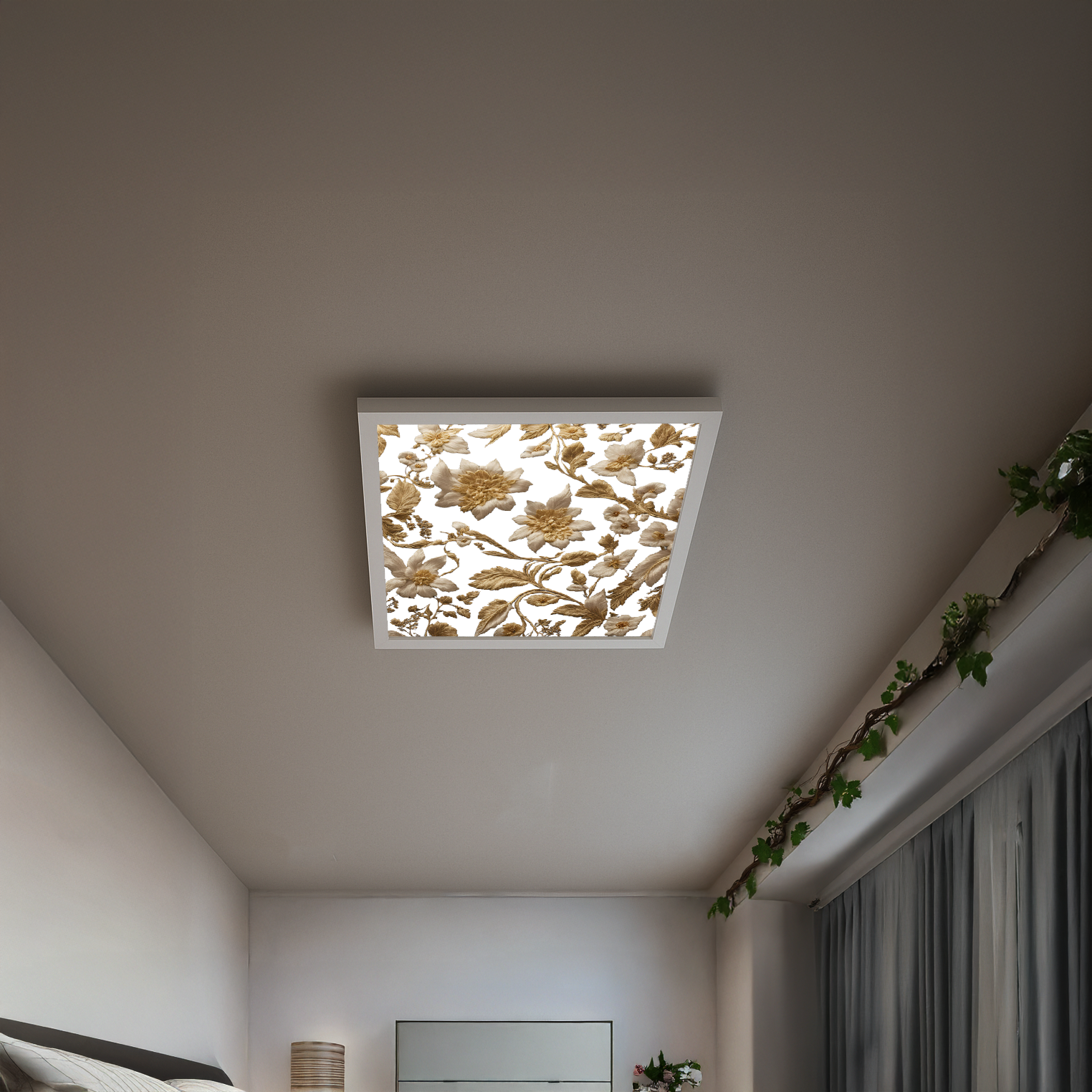 Gold Sarmaşık 60cm x 60cm 54W Avize, Dekoratif Aydınlatma Led Panel, Baskılı Tavan Armatürü - Görsel 2