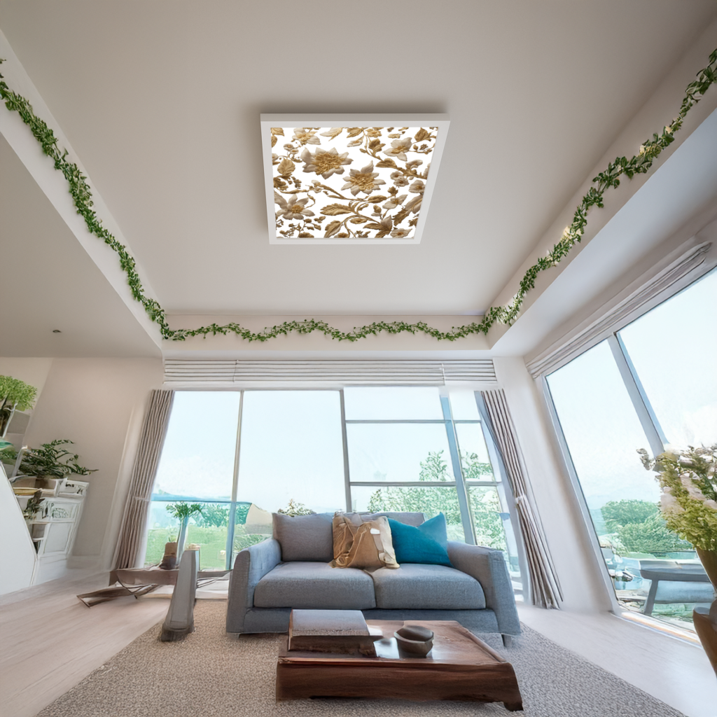 Gold Sarmaşık 60cm x 60cm 54W Avize, Dekoratif Aydınlatma Led Panel, Baskılı Tavan Armatürü