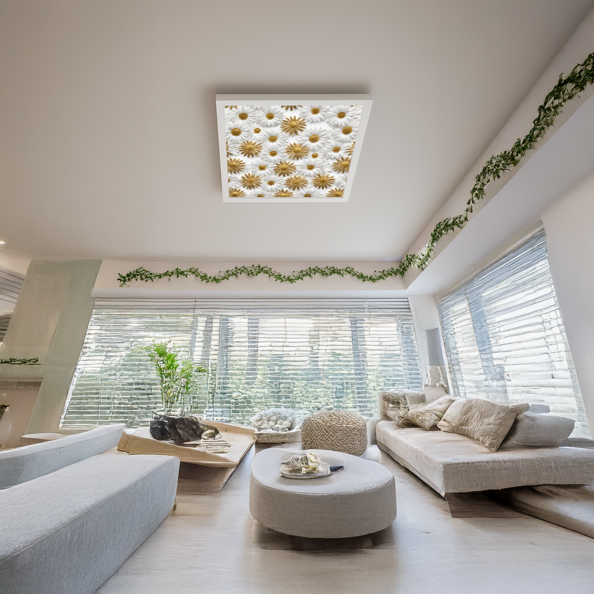 Papatyalar Avize 60cm x 60cm 54W Avize, Dekoratif Aydınlatma Led Panel, Baskılı Tavan Armatürü, Papatyalar - Görsel 2