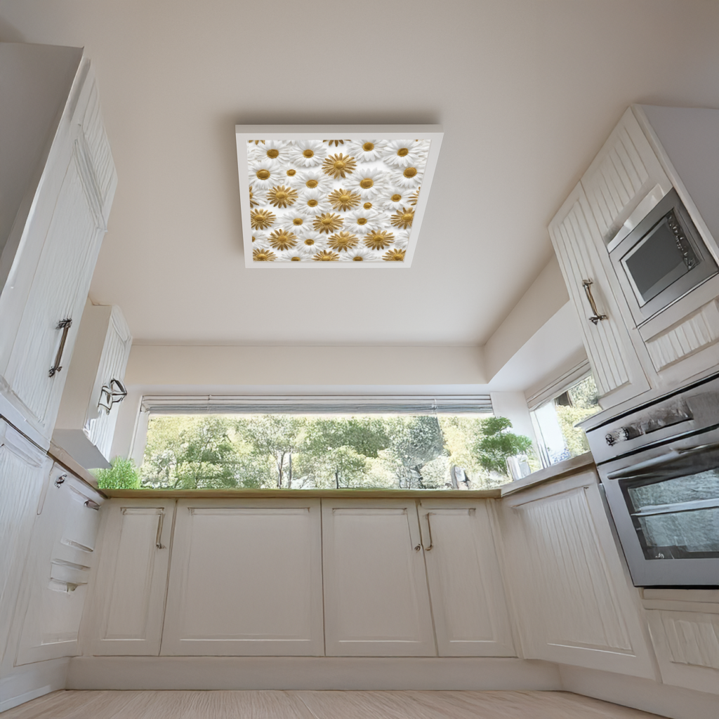 Papatyalar Avize 60cm x 60cm 54W Avize, Dekoratif Aydınlatma Led Panel, Baskılı Tavan Armatürü, Papatyalar