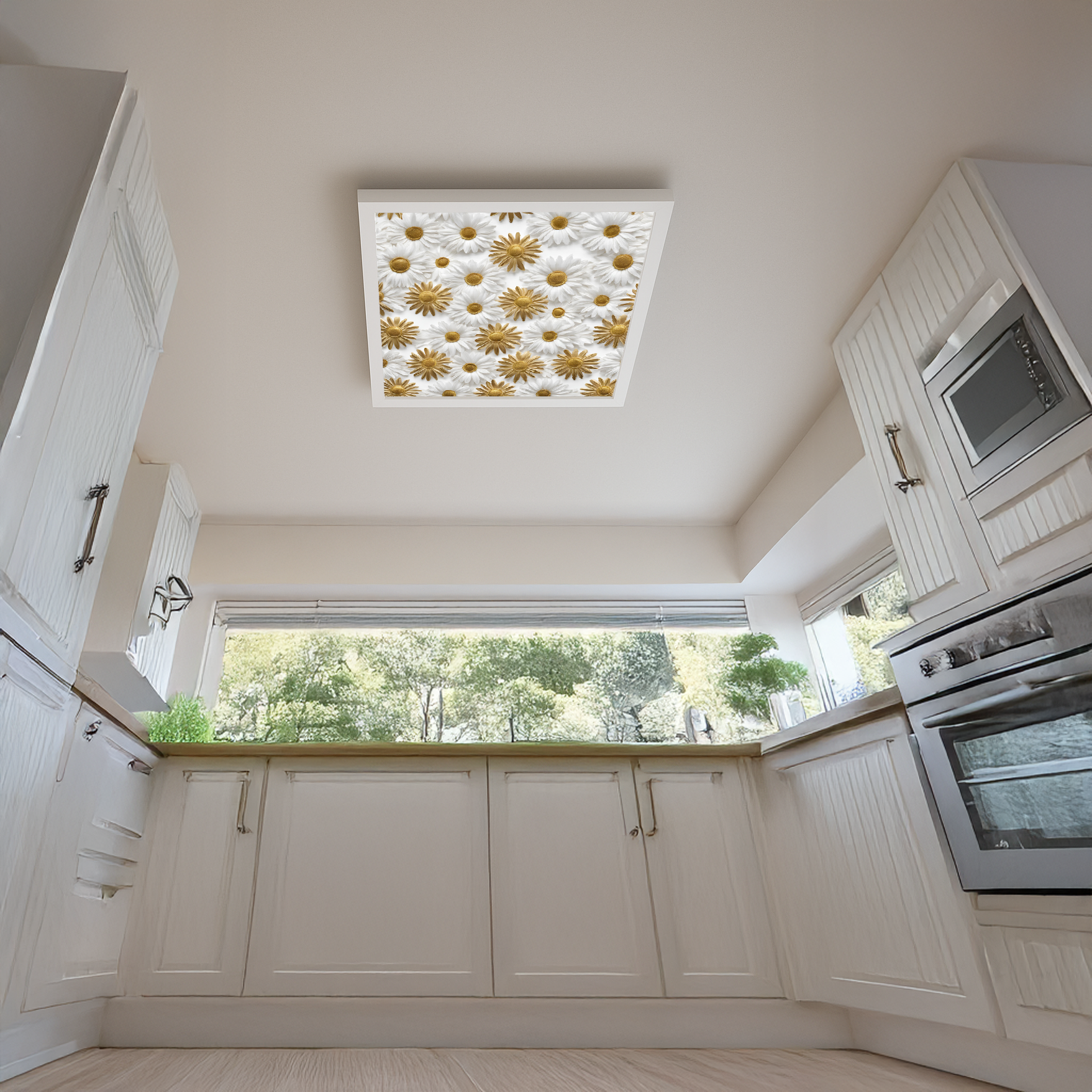 Papatyalar Avize 60cm x 60cm 54W Avize, Dekoratif Aydınlatma Led Panel, Baskılı Tavan Armatürü, Papatyalar