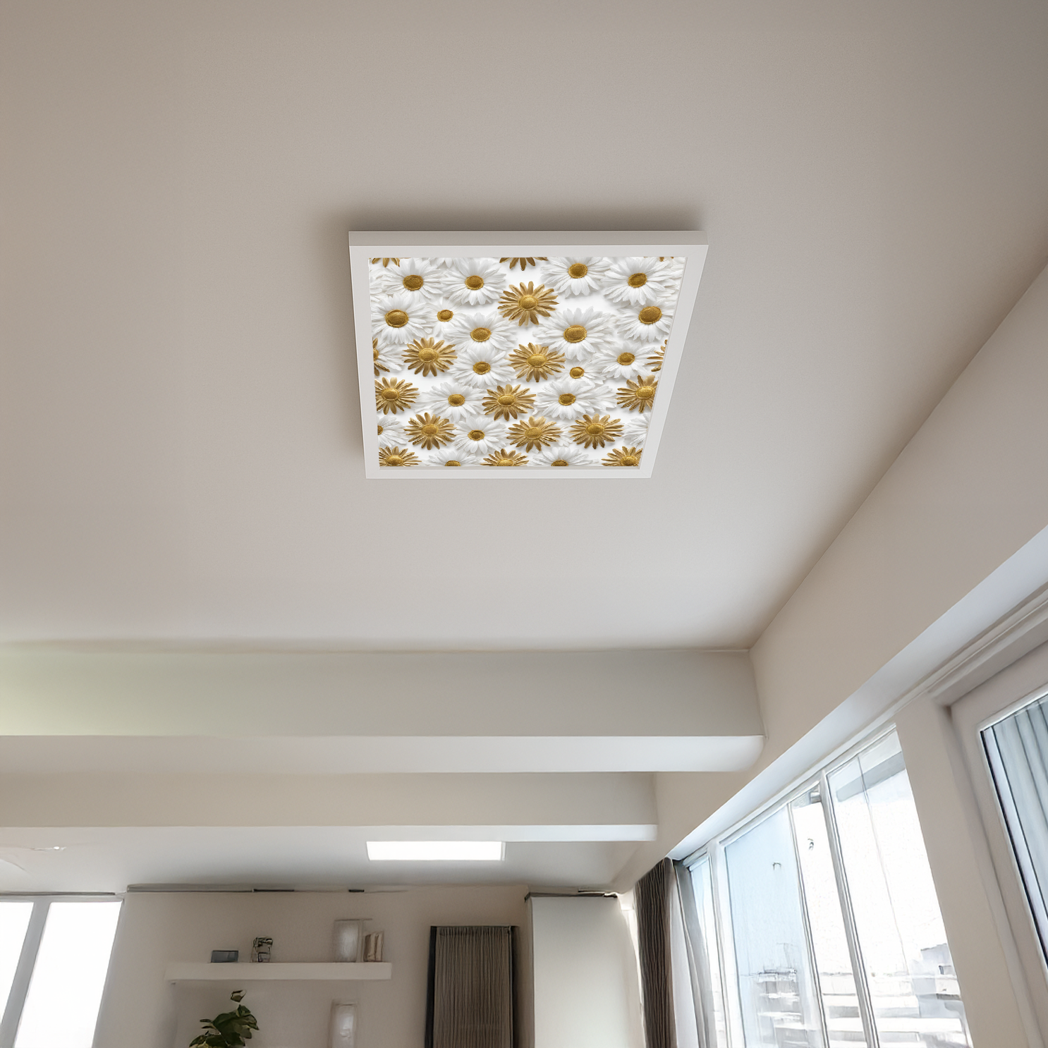 Papatyalar Avize 60cm x 60cm 54W Avize, Dekoratif Aydınlatma Led Panel, Baskılı Tavan Armatürü, Papatyalar - Görsel 4