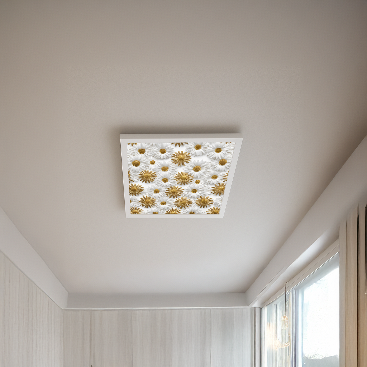 Papatyalar Avize 60cm x 60cm 54W Avize, Dekoratif Aydınlatma Led Panel, Baskılı Tavan Armatürü, Papatyalar - Görsel 5