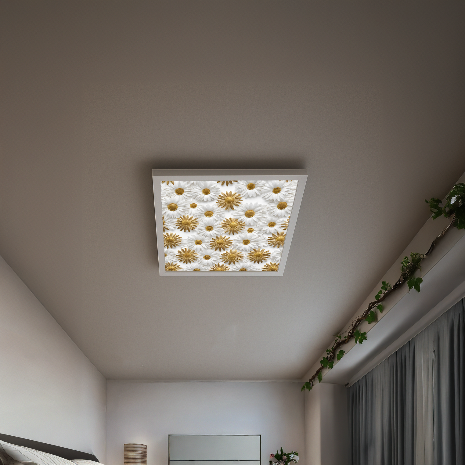 Papatyalar Avize 60cm x 60cm 54W Avize, Dekoratif Aydınlatma Led Panel, Baskılı Tavan Armatürü, Papatyalar - Görsel 6