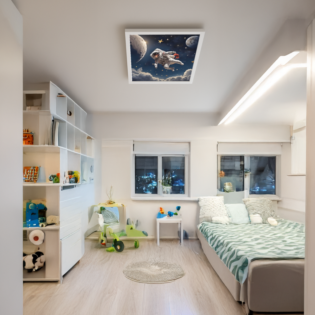 Uzay Astronot 60x60, 54W Çocuk Odası Avize, Led Tavan Armatürü, Çocuk Odası Uzay Astronot Lamba