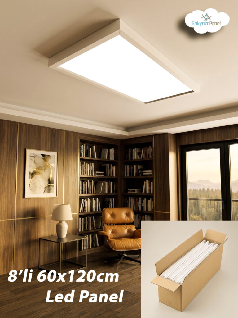 8'Lİ KOLİ - Gökyüzü Panel 60x120 cm Sıva Üstü LED Panel 108W, 3000K Gün Işığı, Tavan Armatürü-Led Panel