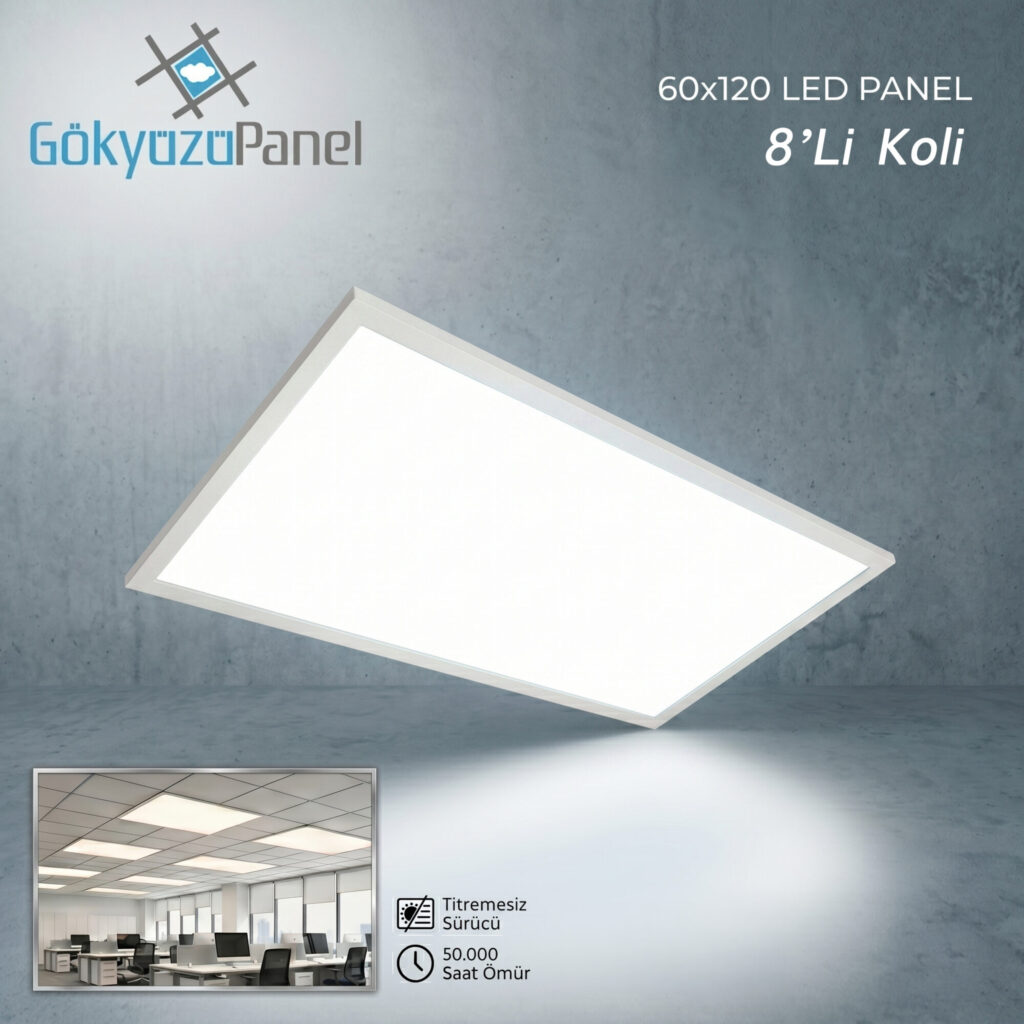8'Lİ KOLİ - Gökyüzü Panel 60x120 cm Sıva Altı LED Panel 108W, 6500K, Beyaz Işık, Asma Tavan Aydınlatma Paneli
