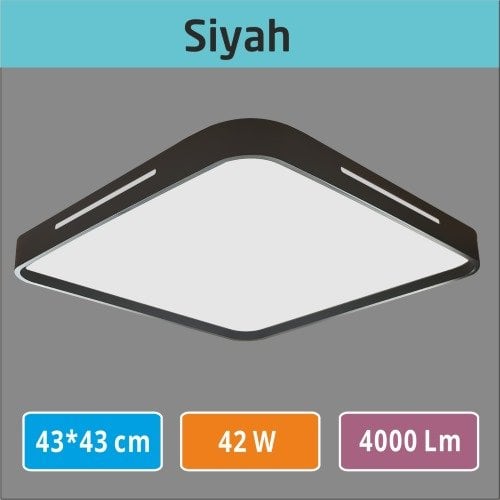 Sİyah, Kare Sıva Üstü LED Tavan Armatürü - [43x43 cm / 42W / 4000 Lümen] Mutfak, banyo, oda avize