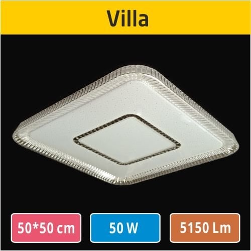 50W Sıva Üstü Kare LED Tavan Armatürü Villa Model-50x50 cm 5150 Lm 6500K- 4000K Kristal Yıldızlı Avize Panel Lamba