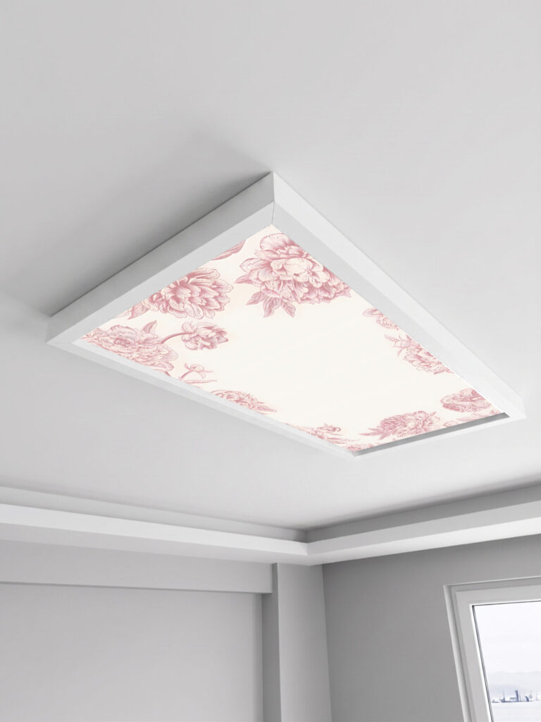 Gökyüzü Panel Pembe Çiçek 60x120, 106W, Sıva Üstü, Güçlü Led Aydınlatma, Tavan Armatürü, Led Panel, Ofis, Mutfak Aydınlatması