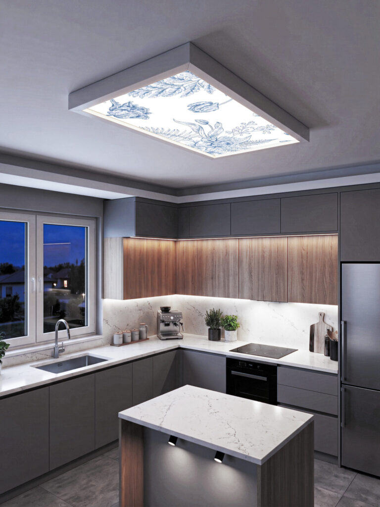 Gökyüzü Panel Soyut Çiçek Desenli 60x120, 106W, Sıva Üstü, Güçlü Led Aydınlatma, Tavan Armatürü, Led Panel, Ofis, Mutfak Aydınlatması