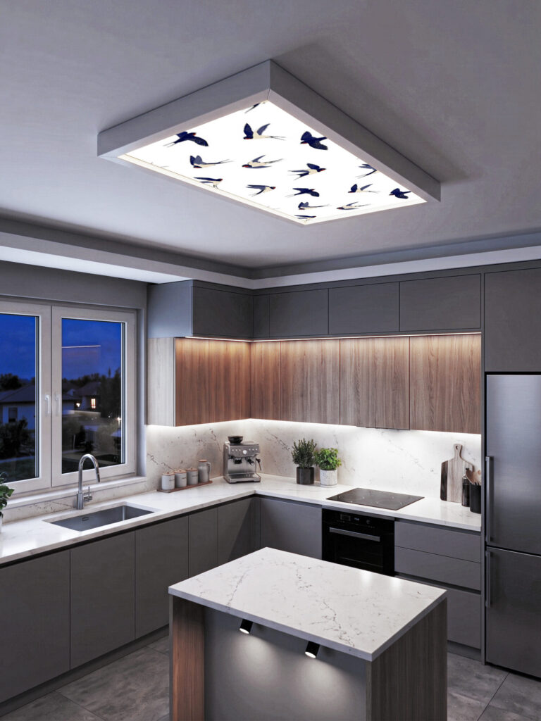 Gökyüzü Panel Kuşlar 60x120 106W, Sıva Üstü, Güçlü Led Aydınlatma, Tavan Armatürü, Led Panel, Ofis, Mutfak Aydınlatması
