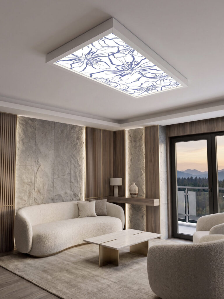 Gökyüzü Panel Çiçek Desenli 60x120 106W, Sıva Üstü, Güçlü Led Aydınlatma, Tavan Armatürü, Led Panel, Ofis, Mutfak Aydınlatması