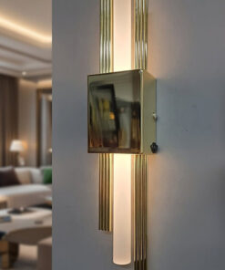 Simetri Duvar Apliği Gold Renk Kablosuz/Elektrikli Çift Kullanım, 50x7x7 cm, Pil Hediyeli