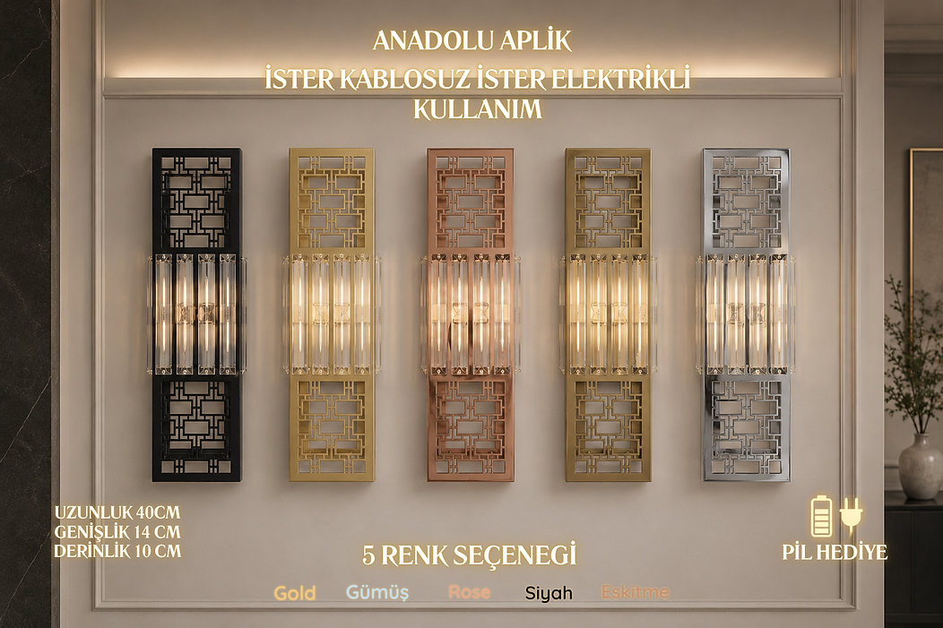 Anadolu Aplik Eskitme - Çift Sistemli (Pilli ve Elektrikli) Modern Duvar Lambası - 6W LED Dahil (40x14cm) - Görsel 4