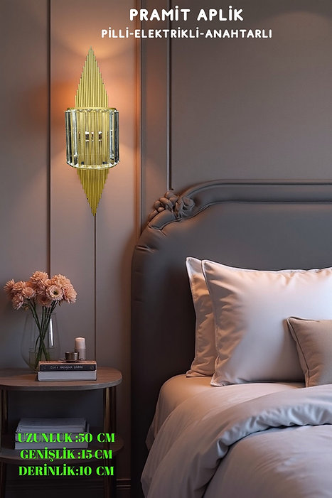 Piramit Aplik Eskitme - Pilli ve Elektrikli Dekoratif LED Duvar Lambası (6W) - Görsel 5