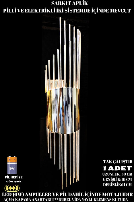 Gümüş Sarkıt Aplik - Dekoratif Tak Çalıştır Sarkıt Duvar Apliği (Pilli & Elektrikli) - 50cm - Görsel 7