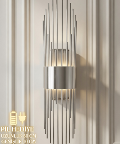 Gümüş Merdiven Aplik - Pilli ve Elektrikli Çift Sistem 6W Dekoratif Led Duvar Lambası (Pil Hediyeli)