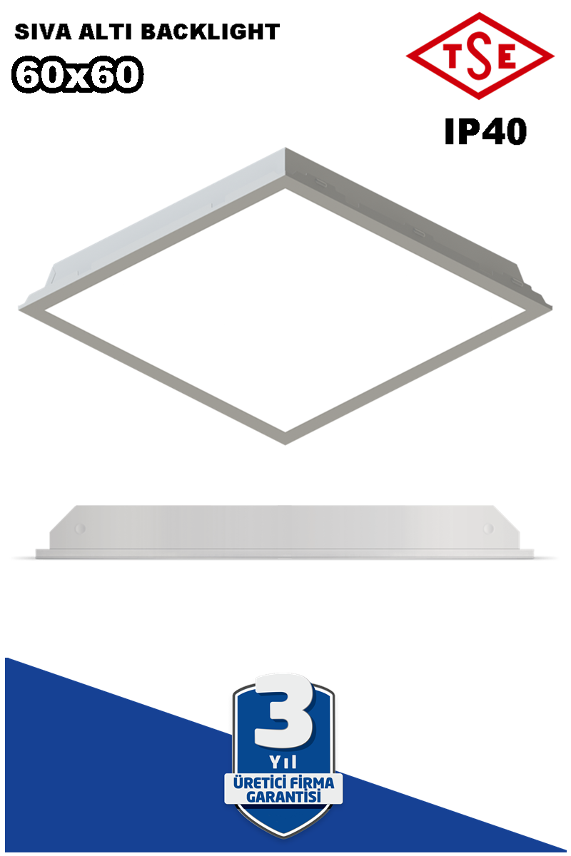 TSE ENEC PTC Belgeli 60x60 LED Armatür 36W - Proje Uyumlu Modeller (Sıva Altı/Üstü/Gömme/Clipin/Askı) - Görsel 8